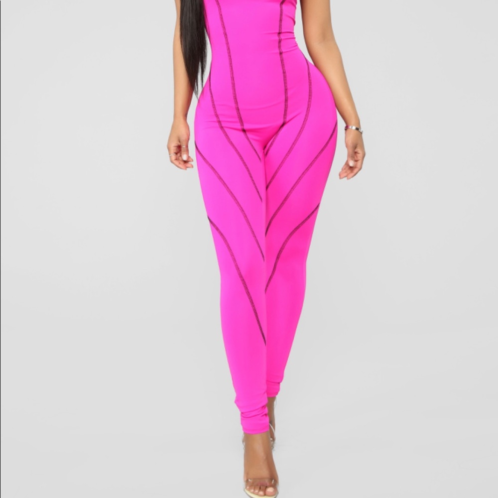 Lookin' Fine Lounge Jumpsuit - Fuchsia
